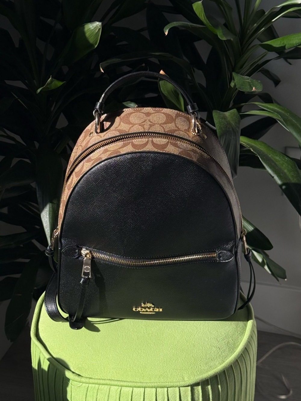 Coach Brown Signature Canvas with Black Leather Mini Backpack